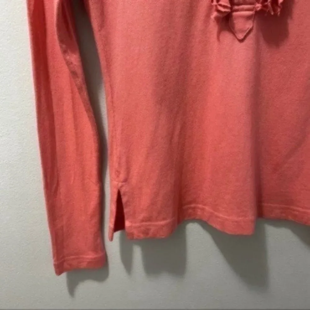 Tory Burch Coral Romilly Polo Long Sleeve Top Ruffled Preppy Chic Size Small